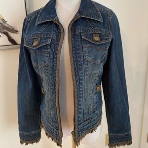 CAbi Jean Jacket with Fringe Trim Size S Style 620